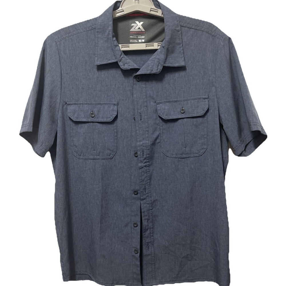 ZeroXposur Travel Series Blue Short Sleeve Button Down Shirt Mens Medium